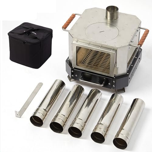 Estufa de leña para Tienda de campaña, Estufa portátil para Tienda de campaña, Estufa de leña de Acero Inoxidable con 5 Tubos de Chimenea y Ventana de Vidrio, Utensilios de Cocina