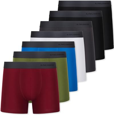 FM London 7-pack boxershorts för män, utan etiketter, rika herrkalsonger i bomull, andningsbara boxershorts för män, mjuka och elastiska, Blandade mörka färger, XL
