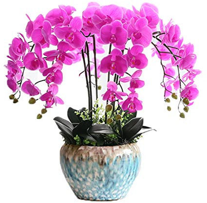 Fiori Finti Orchidea artificiale Orchidea Rosso Orchidee Seta Pianta Phalaenopsis Flowers Flower Faux con vaso Tavolo Centerpieces for la decorazione domestica indoor Composizione Fiori Artificiali(6