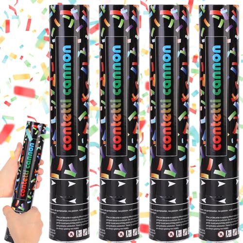 Konfettikanonen, 40CM Party Popper, 4 Stück Konfetti Shooter, Konfettikanone xxl, 5-8m Effekthöhe, Biologisch Abbaubares Konfetti Partykanonen für Hochzeit, Geburtstag, Babyparty, Absolvent