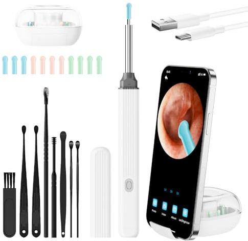 PKBD Ohrenschmalz Entferner Ohrreiniger füR Erwachsene Ear Cleaner mit 1920 HD Kamera Otoskop Aufbewahrungs Box, Stabiles Chip, Anti-Shake, für Geeignet Erwachsene/Kinder, Weiß
