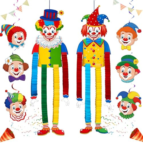 2 große und 6 kleine Clown-Deko-Sets, perfekte Dekoration für Karneval, Fasching, Zirkuspartys, Kindergeburtstage und Schulfeiern. Einfach zu verwenden, Indoor und Outdoor geeignet.