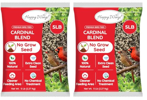 Happy Wings Cardinal Blend Bird Food, Mix of Sunflower and Safflower Seed, 10 Pounds - 5 Pounds Combo Pack of 2 | No Grow Seed | Bird Food for Wild Birds
