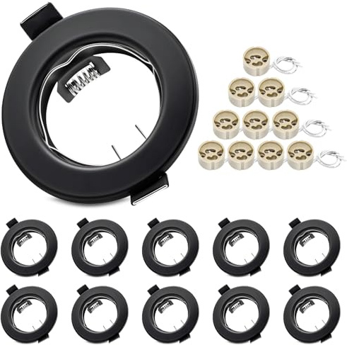 LteelDay 10er-Set GU10 Einbaustrahler Mattschwarz Rund mit VDE Fassung | Lochdurchmesser 55-70mm | VDE-zertifizierte GU10-Fassung für LED/Halogen | Ohne Lichtquelle | Ideal für Einbauleuchten