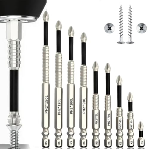 Set di 9 punte magnetiche per trapano avvitatore a percussione, forte e antiscivolo, universale, anti-S/lip B/its per utensili elettrici, anti-S/lip con presa forte