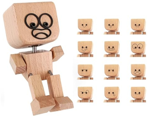 OPVYAEU Figurine en bois pour voiture, petit bonhomme qui bouge, décoration articulée pour tableau de bord, jouet bois pour voiture, bonhomme wackel à poser
