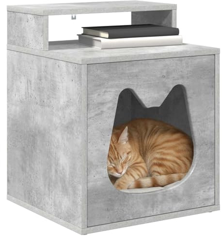 vidaXL Casa per Gatti Calcestruzzo 42,5 x 40 x 53,5 cm, Casa moderna per gatti, arredo per interni, rifugio invernale, rifugio minimalista, nascondiglio accogliente