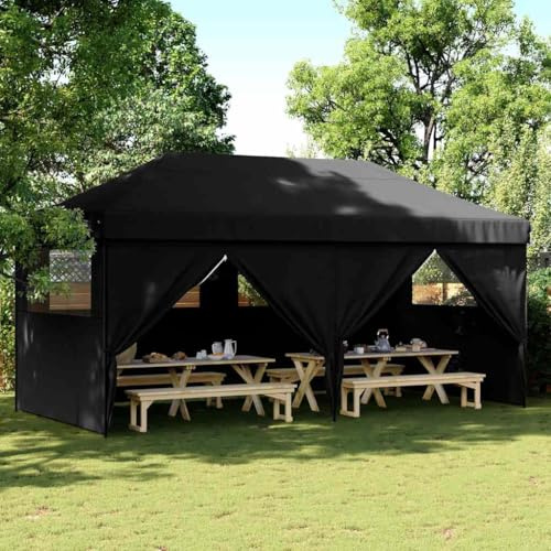 Nqyjm Trädgårdspaviljong utomhus hopfällbar mottagningstält, 4 sidoväggar, svart paviljong för bröllop, fester, camping modell 1