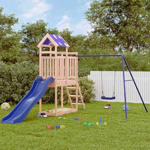 LoogCape Torre de juegos de madera maciza de Douglas con tobogán, columpio, nido, madera para bebé, para jardín, exterior, niños, niñas, niños, trepadoras, areneros, casa de árbol, gimnasia