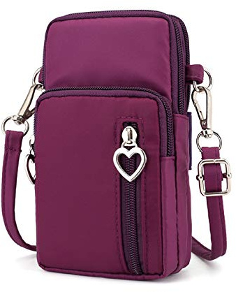 Oxford Crossbody Wrist Bag Carrying Case Cellphone Pouch for iPhone 16 16 Pro 15 14 13 12 11 XR iPhone SE Google Pixel 9 8 8a 7a 7 6a Samsung Galaxy S24 S23 S21 FE S22 A52s A54 (Purple)