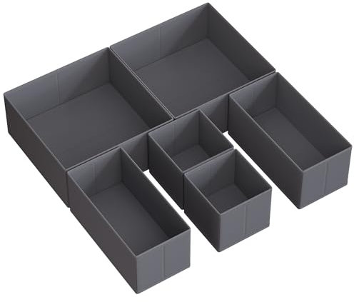 SONGMICS Drawer Organisers, Dresser Dividers, Set of 6, Foldable Fabric Storage Boxes for Socks, Underwear, Bras, Ties, Scarves, Slate Grey RDZ06G