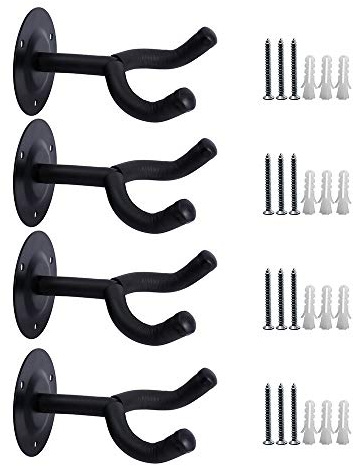 HONESTY Gitarren-Wandhalterung, 4er-Pack, für Wandaufhänger, Premium-Gitarrenhaken, perfekt für Musik-Einzelhandelsgeschäfte/Schlafzimmer/Bars, Schwarz