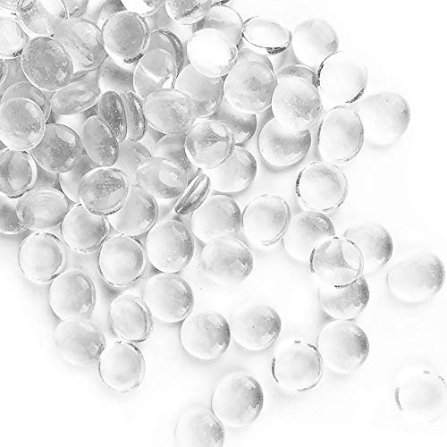 CYS EXCEL Clear Glass Gemstone Beads Vase Fillers (2 LBS) Flat Marble Beads Multiple Color Choices Aquarium Decor Rocks Floral Stones Decorative Mosaic Glass Gem Pebbles