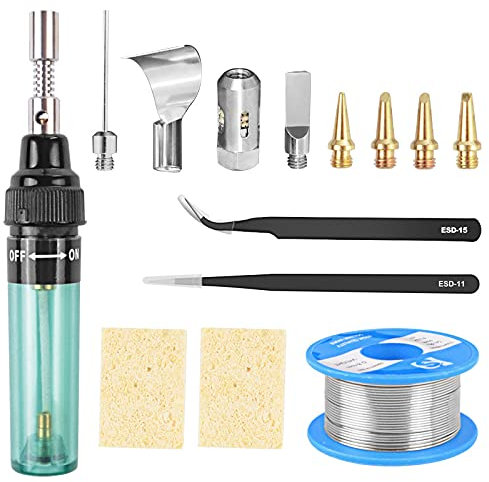 Gas-Lötkolben, elektrische Lötpistole, Lötbrenner, Schweißwerkzeug, DIY, kabelloses Gas-Schweißpistole, Kit mit 7 Lötspitzen, 14 Stück