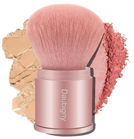 Retractable Kabuki Makeup Brush,Daubigny Powder Brushes Foundation Travel Foundation Brush for Blush Bronzer & Powder (Pink)