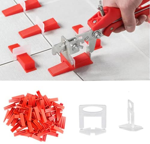 400PCS Tile Leveling System Kits 1.5mm 300pcs Tile Spacers Clip 100pcs Reusable Tile Wedges and 1 Tile Leveling Pliers,Floor Tile Leveling System Tool