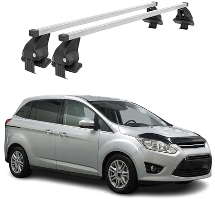 OMAC Menabo Dachträger für Ford C-Max 2010-2019 Silber Stahl | DIN 75302:2019 & ISO/PAS 11154:2006 geprüft, Abschließbar, City-Crash-getestet, bis 50 kg Traglast, Querträger, Gepäckträger