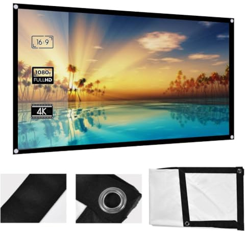 KIMISS Projector Screen 60 Inch, 133X75cm Portable Movie Screen 16:9 HD Foldable Portable Movies Projector Screen for Home Theater Outdoor Indoor Support Double Sided Projection