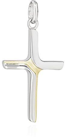 NKlaus Kettenanhänger für Damen 925 Silber; rhodiniert Kreuz, 1 Stück | Gewicht: 1,2g; 24x14mm; 3x3mm; 1,2g; Bicolor; kreuz anhänger bicolor; kreuz anhänger massiv