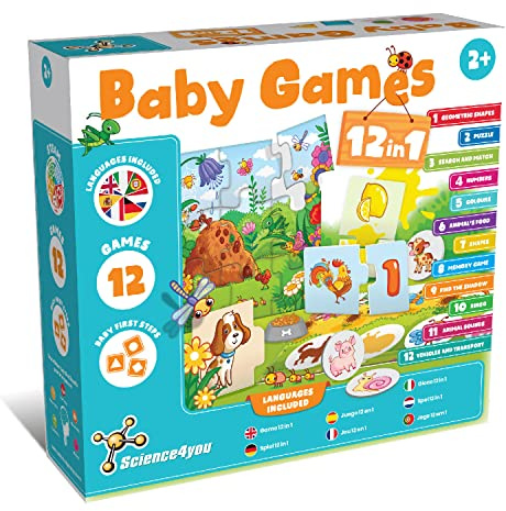 Science4you 12 in 1 Spiele Lernspiele und Kinderspiele ab, Familienspiel für Kinder: Puzzle, Farbenspiel, Nummern und mehr, Spielsachen, Geschenk für Junge und Mädchen 2+ Jahre