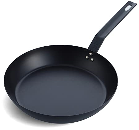 BK Solid Steel - Sartén antiadherente natural de acero al carbono apta para inducción, 28 cm, apta para horno hasta 230 °C, duradera y profesional, apta para lavavajillas, sin PFAS, color negro