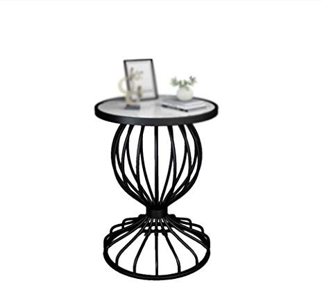 Nachttische Marmor-Sofatisch, runder Couchtisch aus Eisen für Hotelschlafzimmer, Empfangsraum, Rezeption, Balkon, Freizeittisch, Korbtisch (Farbe: Schwarz, Größe: 47 x 47 x 62 cm)