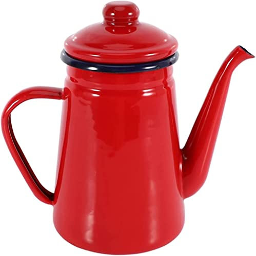 ENESEA Moka -Topf -Induktion, gravierte Kaffeekanne Herd Kaffeemaschine, Teekanne Emaille Kaffeekanne 1l Wassertopf for Kaffee Tee Milchöl Induktion Kochherd Gasherd Universal (grün) (Color : Rosso)