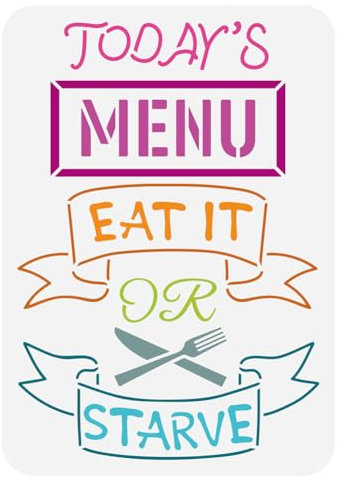 FINGERINSPIRE Today's Menu Stencil 21 x 29,7 cm riutilizzabile modello Eat It or Starve modello pittura modello fai da te coltello e forchetta stencil decorazione stencil per dipingere su legno,