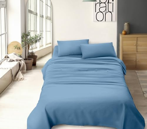 IlGruppone Completo Letto No Stiro, Effetto Raso – Set Lenzuola in Microfibra, Made in ITALY - KIT Lenzuolo Sopra e Sotto con Angoli Elasticizzato H30 cm e Federe (Azzurro - Una Piazza e Mezza)