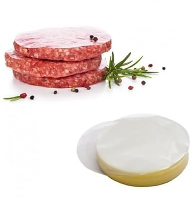 Carta in cellulofan per HAMBURGHESS - 500 fogli | Carta anti-adesivo, ceratura per alimenti |carta cera, carta da forno, separatore per salumi (rotondo 10 cm)