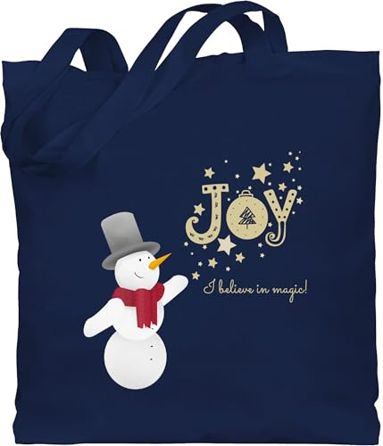 Geschenk mit Namen personalisiert by Shirtracer - Baumwolltasche - Weihnachten - Schneemann mit Wunschtext Text - Joy mit Sternen