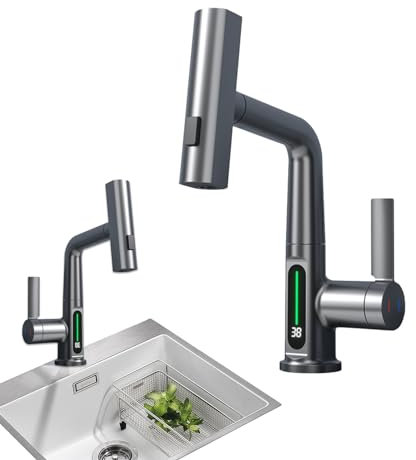 Ziurmut Ausziehbarer Küchenarmatur, Ausziehbarer Wasserhahn, Verstellbarer vertikaler und horizontaler Wasserhahn, Auslaufsicheres Spültischarmaturen-Zubehör für Küchenspüle, Badezimmer, öffentliche