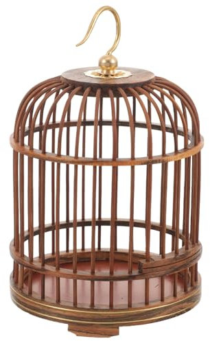 Mipcase Gabbia per uccelli rotonda: Gabbia per uccelli da appendere in legno, porta uccelli decorativi vintage per pappagalli, pappagalli