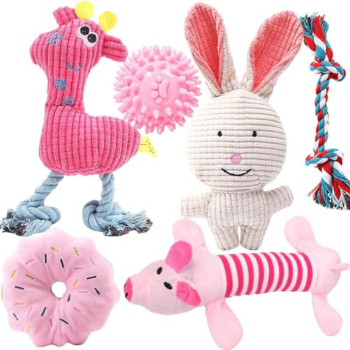 Speedy Panther 6-teiliges Hundespielzeug-Set für Kleine & Mittlere Hunde | Plüsch, Quietsch & Kauspielzeug mit Hundeseilen | Robust & Sicher für Welpen & Erwachsene Hunde (Zahnpflege, Indoor/Outdoor)