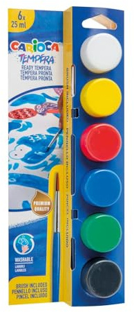 CARIOCA Tempera vattenfärg, supertvättbar borste 6 x 25 ml, 6 färger, MIX