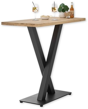 Stella Trading Duke Bartisch aus Massivholz Eiche - Moderner Hochtisch mit Metallgestell für Küche & Esszimmer - 120 x 104 x 60 cm (B/H/T) | Moderner Hochtisch für Küche & Esszimmer, geölte 40 mm Tischplatte, stabiler Stehtisch, massiv, Metall