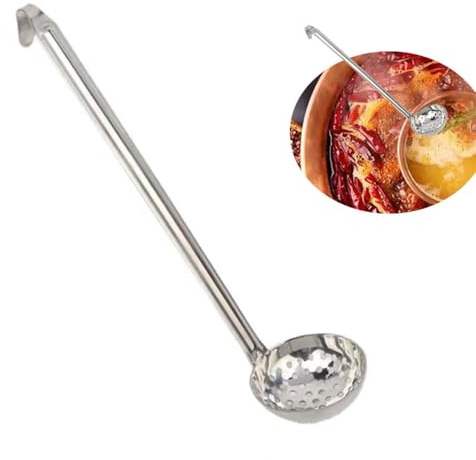 Stainless Steel Slotted ladle with Hook and Hole for Convenient Hanging Strong for Kitchen Use 25 cm Length