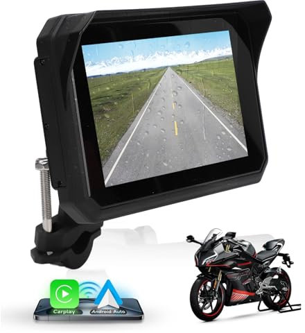 5 Inch Motorcycle Carplay GPS Navigation, Airplay CarPlay/Android Auto for Motorcycle, IPS Touchscreen, Motorcycle/Motorbike GPS, Bluetooth