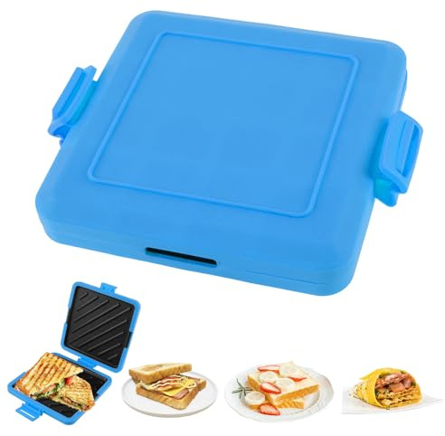 Microwave Toastie Sandwich Maker,Wireless Toastie Maker with Adjustable Silicone Straps,Nonstick Plate Breakfast Sandwich Maker,Camping Sandwich Toaster for Cooking Crispy Sandwiches (Blue)