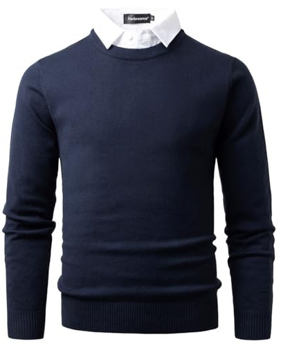Harbrosrce Pull Homme avec Col Chemise Factice 2 in 1 Pull-Over Manches Longues sous-Pull Tricot Basique Pulls