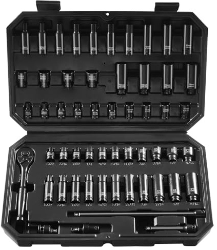 VEVOR Coffret Douilles à Chocs 1/4, SAE 5/32-9/16 et Métriques 4-15 mm, Kit pour Clé à Cliquet 55PCs, en CR-V, 6 Pans, Marquages de Taille Faciles à Lire, pour la Réparation Automobile, Atelier