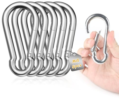 LALAGO Karabinerhaken Edelstahl 100mm x φ10 mm Super Groß, 5 Stück - M10 Karabiner Edelstahl, Tragfähigkeit 400kg, Haken Karabinerhaken Camping Hamc Schaukel
