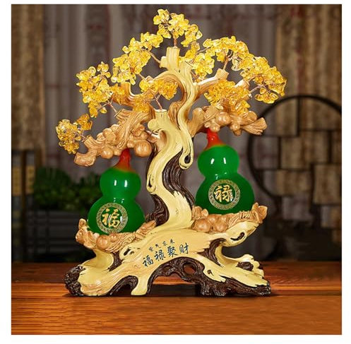 Schreibtisch deko Feng Shui Geldbaum, Kürbis, dekoratives Ornament, Edelstein-Bonsai-Baum for Reichtum/Vermögen und Glück, Glücksgeschenk for Mama for Muttertag Decoración del hogar(Green,Klein)