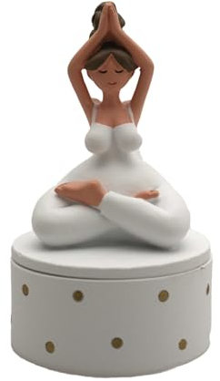 Polyresin-Dose mit Yoga-Engelfigur, Weiß(BL-2270)