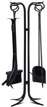 DYUNCZ Accessori Stufa a Legna, Attrezzi Camino da 5 Pezzi con Poker | Pinze | Pala | Scopa | e Supporto, Kit for Attizzatoio for Caminetto, Kit Camino a Legna Attrezzi
