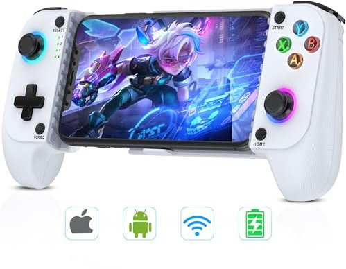 Controller per cellulare, Turbo Bluetooth, per iPhone, Android con effetto rifugio, senza zone morte, compatibile con PS Remote Play/Xbox Cloud, bianco