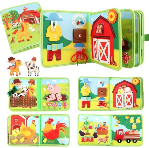 Kyteazr 25‑in‑1 Bauernhof Busy Board ab 1 Jahr für unterwegs | Quiet Book Montessori Spielzeug, Geschenk für Mädchen & Jungen, unterhaltsames Kinderspielzeug zur frühkindlichen Förderung