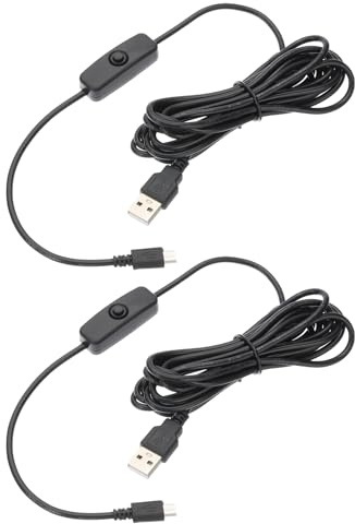 sourcing map USB Cable with 501 ON/Off Switch, USB Male to Micro USB Male Power Cable 3.0m for Digital Equipment LED Desk Lamp LED Strip Black Pack of 2