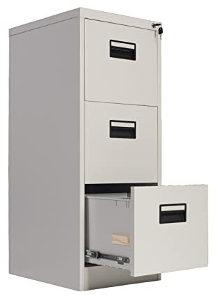Frideko 3 Drawers Filing Cabinets, Lockable Metal Cabinet, Office File Cabinet with Lock Utility Storage Cupboard Locker (Light Grey)