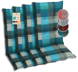 GO-DE Textil Bequeme und attraktive Polsterauflagen für Hochlehner-Gartenstühle (4er-Set, Karo Petrol, Hochlehner)